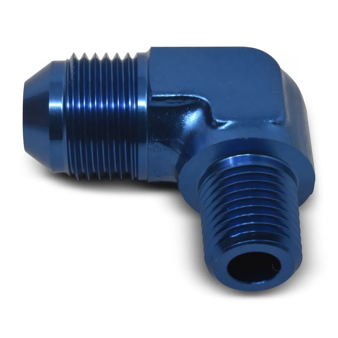660820 – RUSSELL/EDEL Adapter Fitting, 90 Degree -6 AN To 1/4 Inch NPT Anodized Blue Aluminum Single